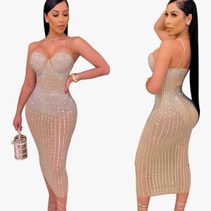 Glamorous Beige Glitter‎ Midi Dress